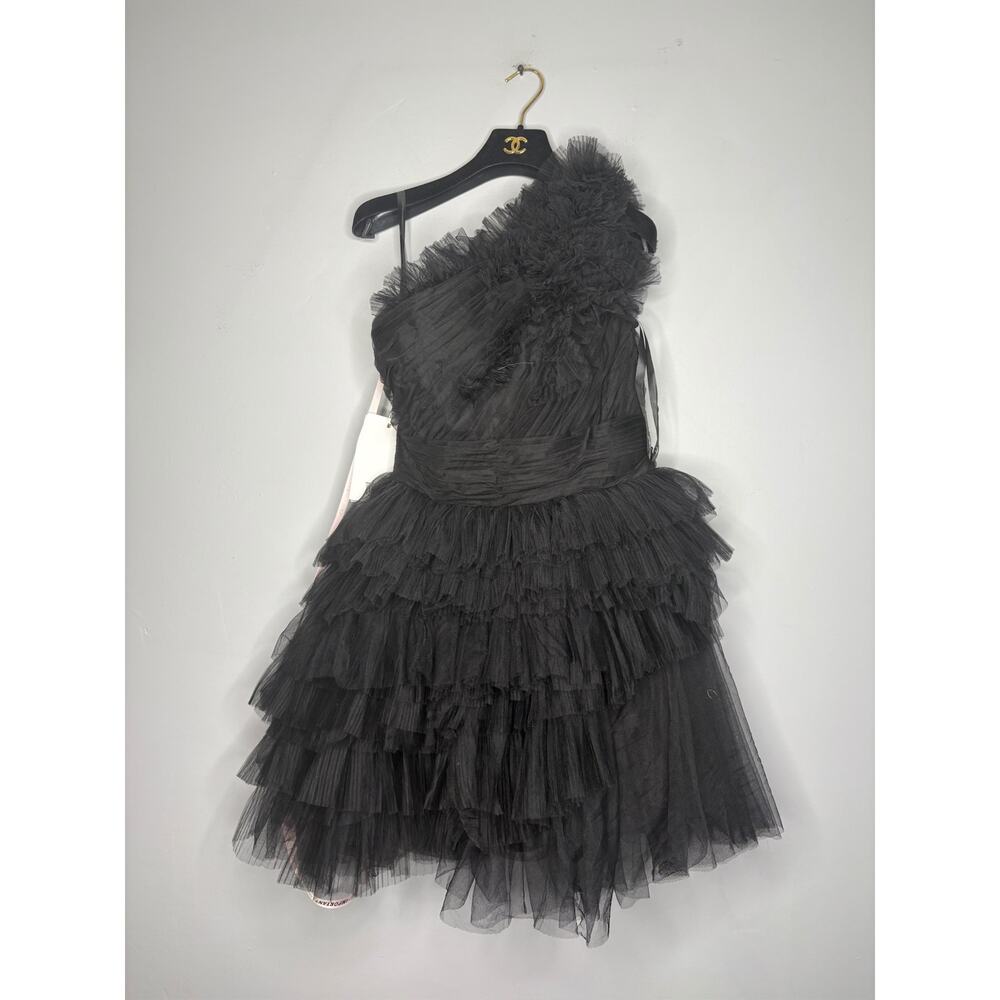 NWT $698 Mac Duggal 4 20600 Tulle Ruffle One Shoulder Mini Dress Black Q903 Prom - Picture 7 of 8